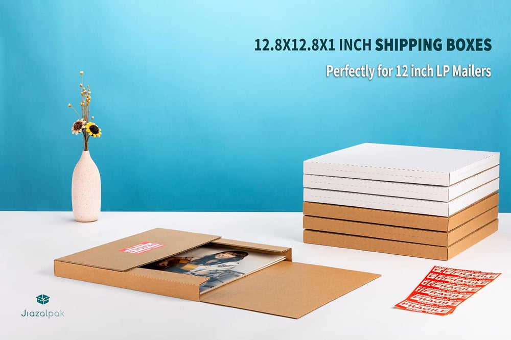 12-inch Vinyl Record Shipping Boxes, 12.8x12.8x1 inch, 25-Pack