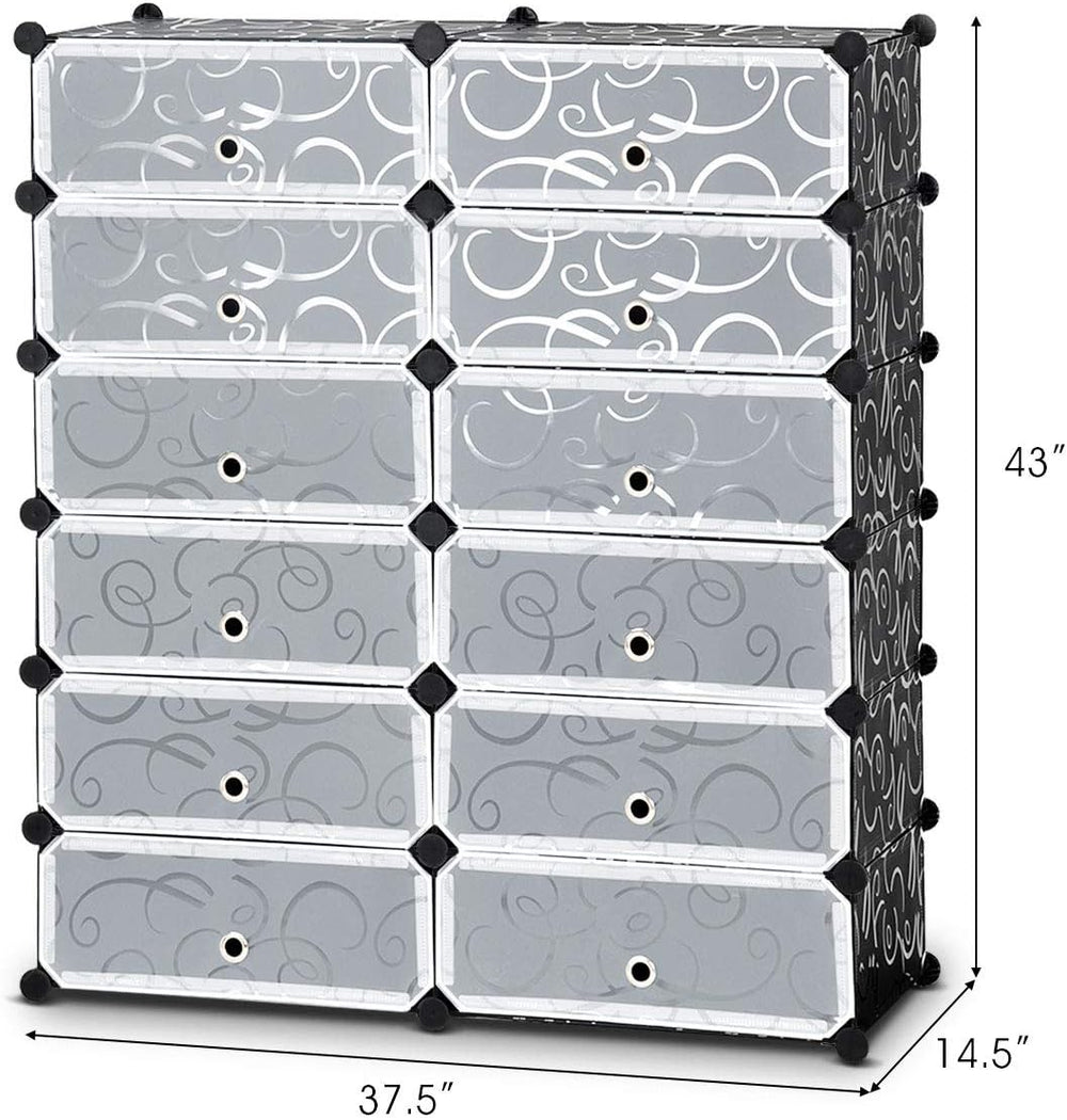 HAPPYGRILL Shoe Rack Organizer, 12-Cube Modular Plastic Shoes Storage Cabinet...