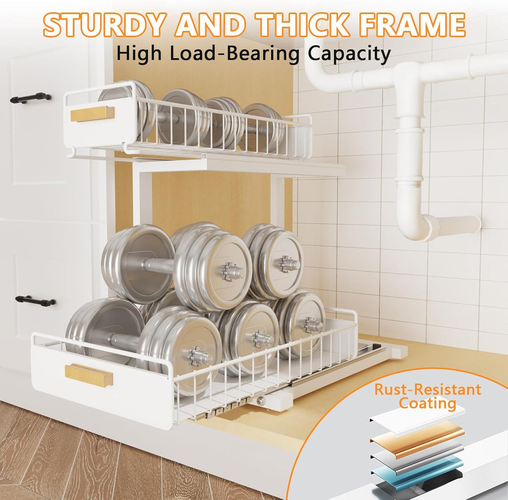 2 Pack Under Sink Organizer with Ball Bearing Sliding Drawer, Heavy Duty Pull...