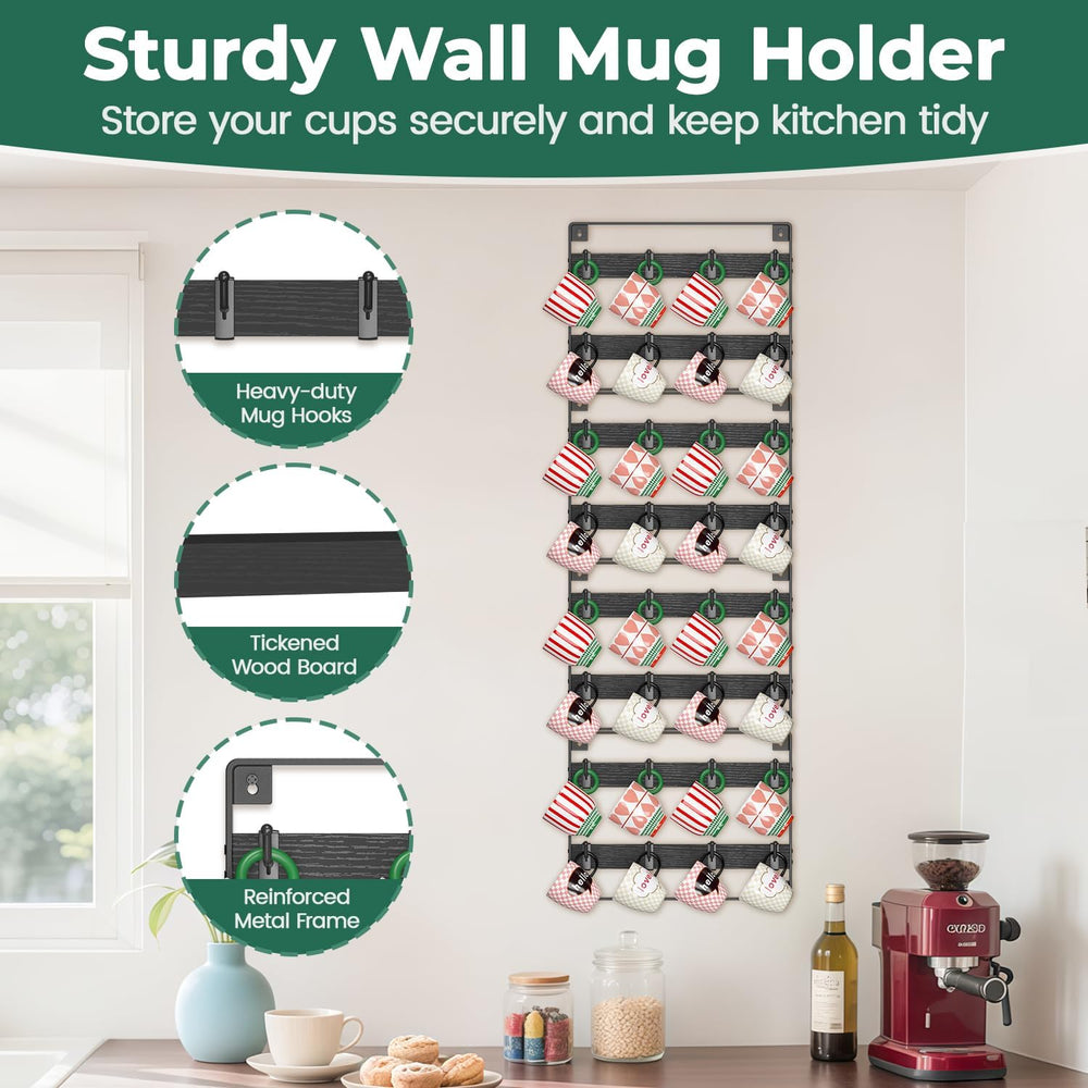 EsLuker.ly Mug Holder Hanger Cup Display Rack Wall Mounted, 4 Pack Black