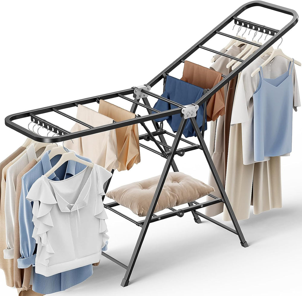 Clothes Drying Rack, Foldable Laundry Drying Rack with Reinforced Steel Tubes...