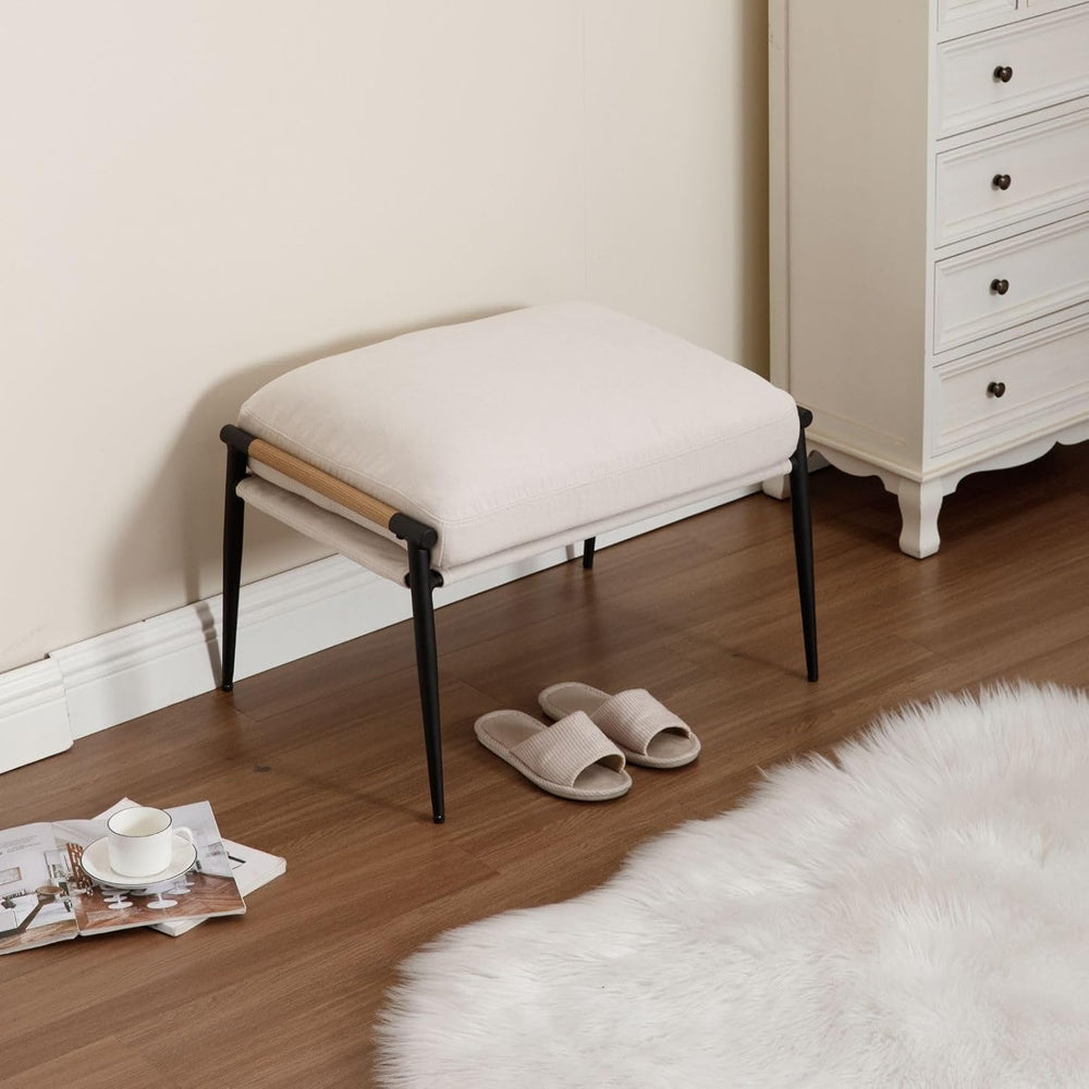 LukeAlon Upholstered Chenille Footstool, Modern Ottoman Footrest Small Shoe S...