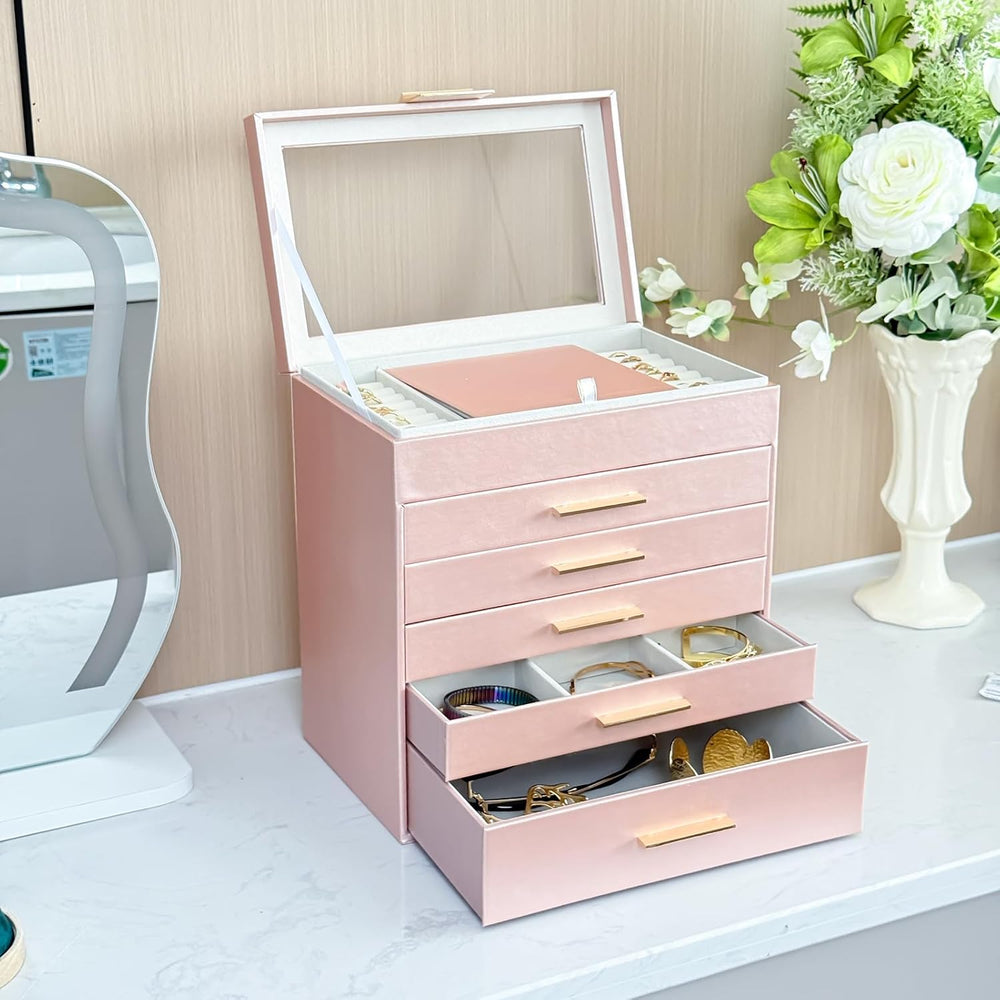 BOOVO Jewelry Boxes for Women, White and Black 6 Layer Large Jewelry Box for ...