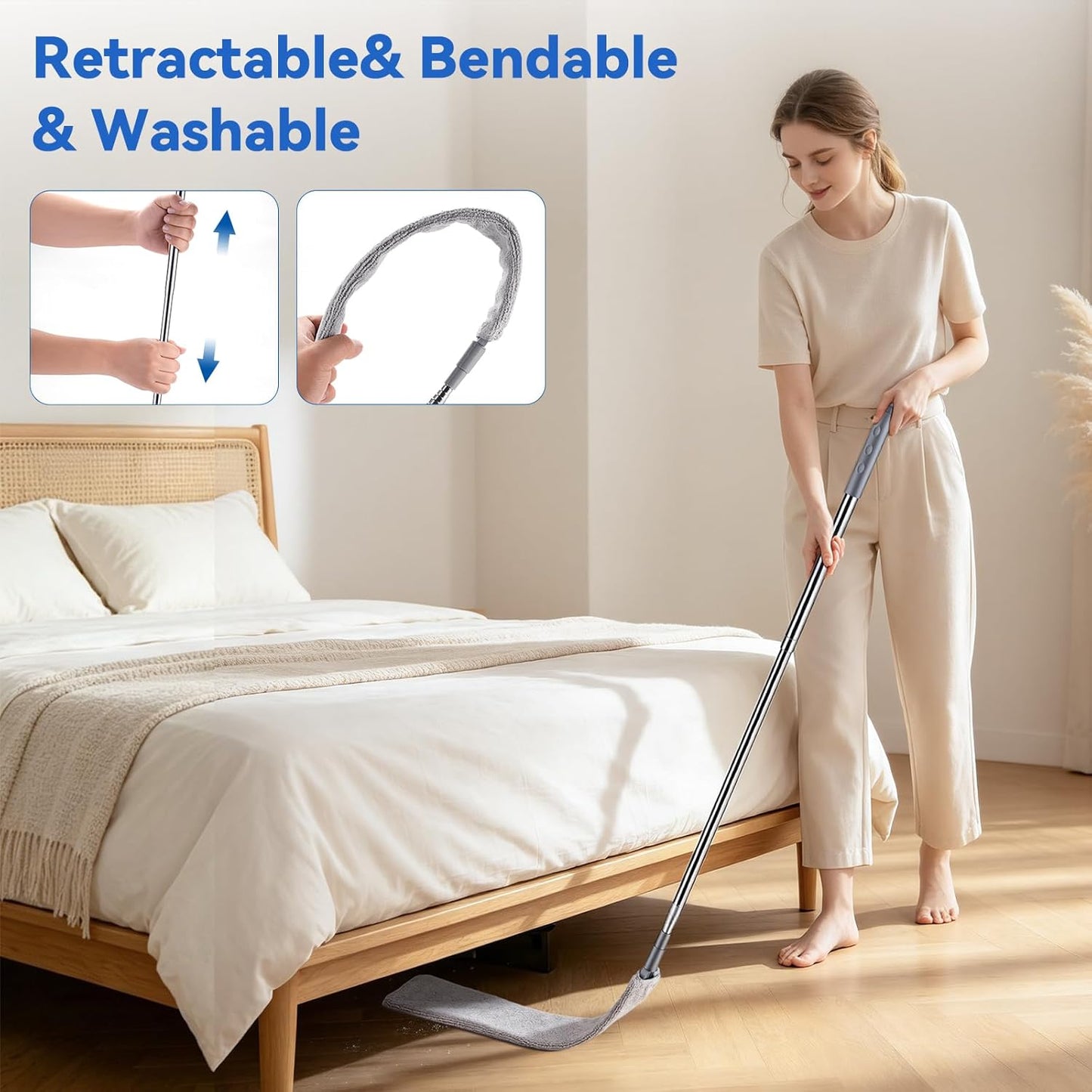 Retractable Gap Dust Cleaner Under Appliance Cleaning Tool,Window Blind Cleaner Duster Tool,4pcs Cleaning Tools Set for Under Appliances Furniture Fridge,Venetian Blinds, Air Conditioner Vents