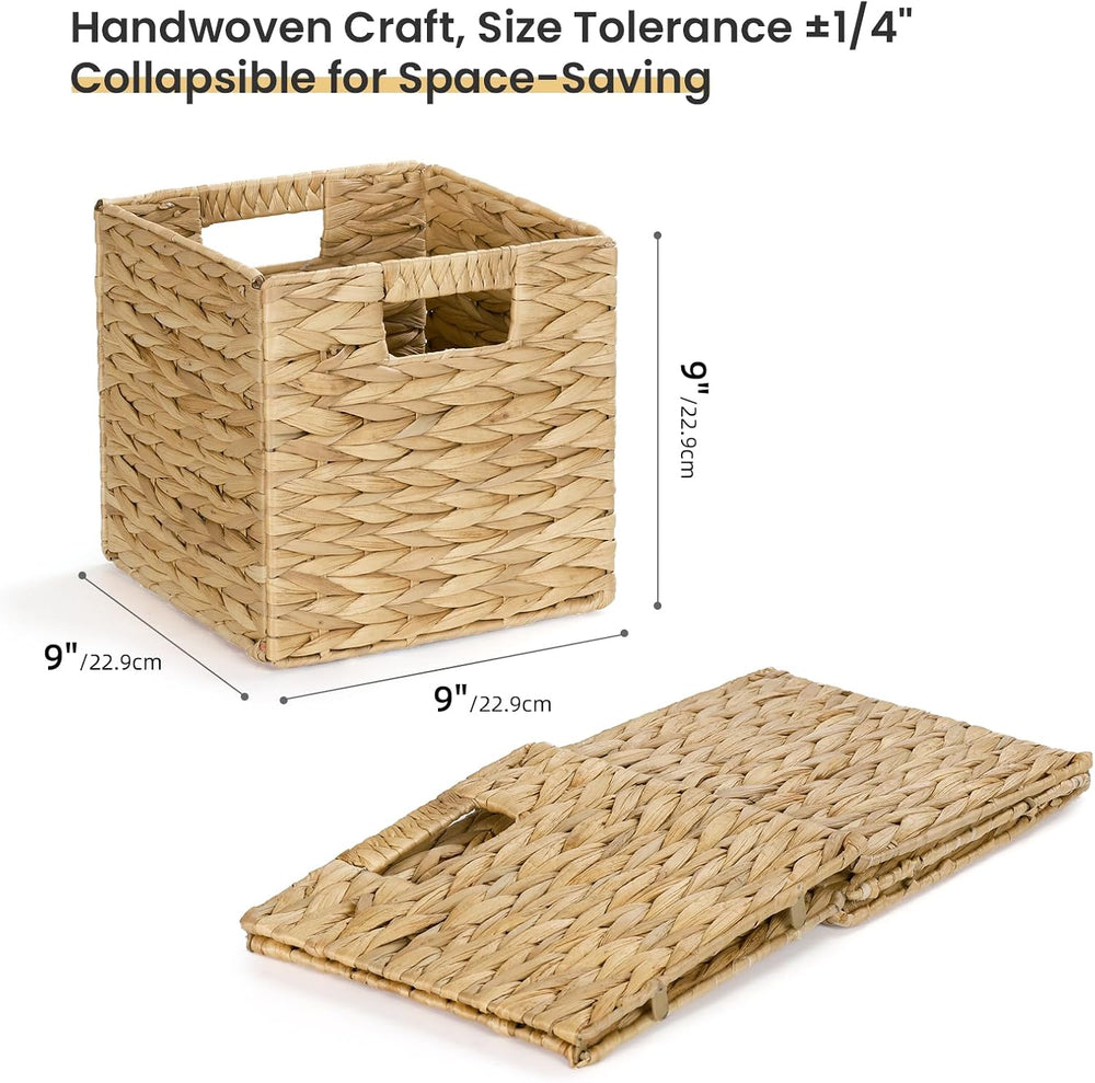 Water Hyacinth Storage Baskets 9in, 4 Pack Wicker Storage Cubes with Handles,...