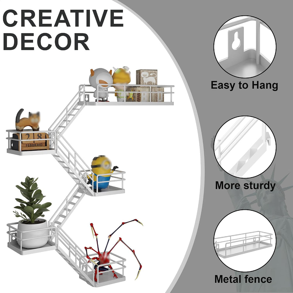 Fire Escape Shelf - 5 Tier Metal White Fire Escape Wall Shelves with Baskets,...