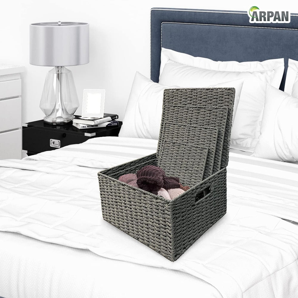 Arpan Set Of 4 Paper Rope Storage Hamper Basket With Lid - Including Xlarge,L...
