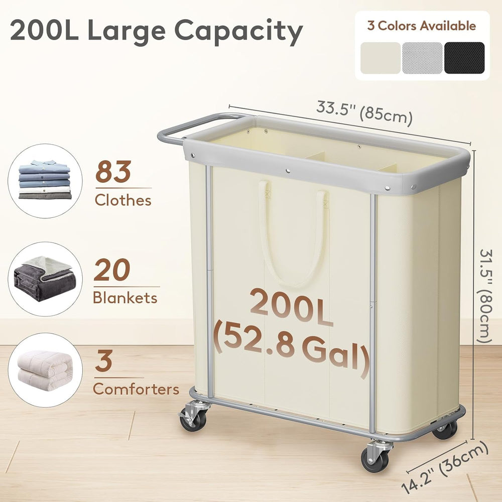 Lifewit 200L Rolling Laundry Basket with Steel Frame, Removable Bag, White