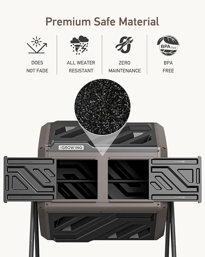 THEGROW'ING Updated 43 Gallon Compost Bin Outdoor, Fast Assemble Tumbling