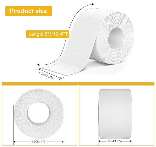 ABSOFINE Caulk Tape Waterproof Self Adhesive 1.97" x16.4Ft, Shower Seal Strip - Image 2