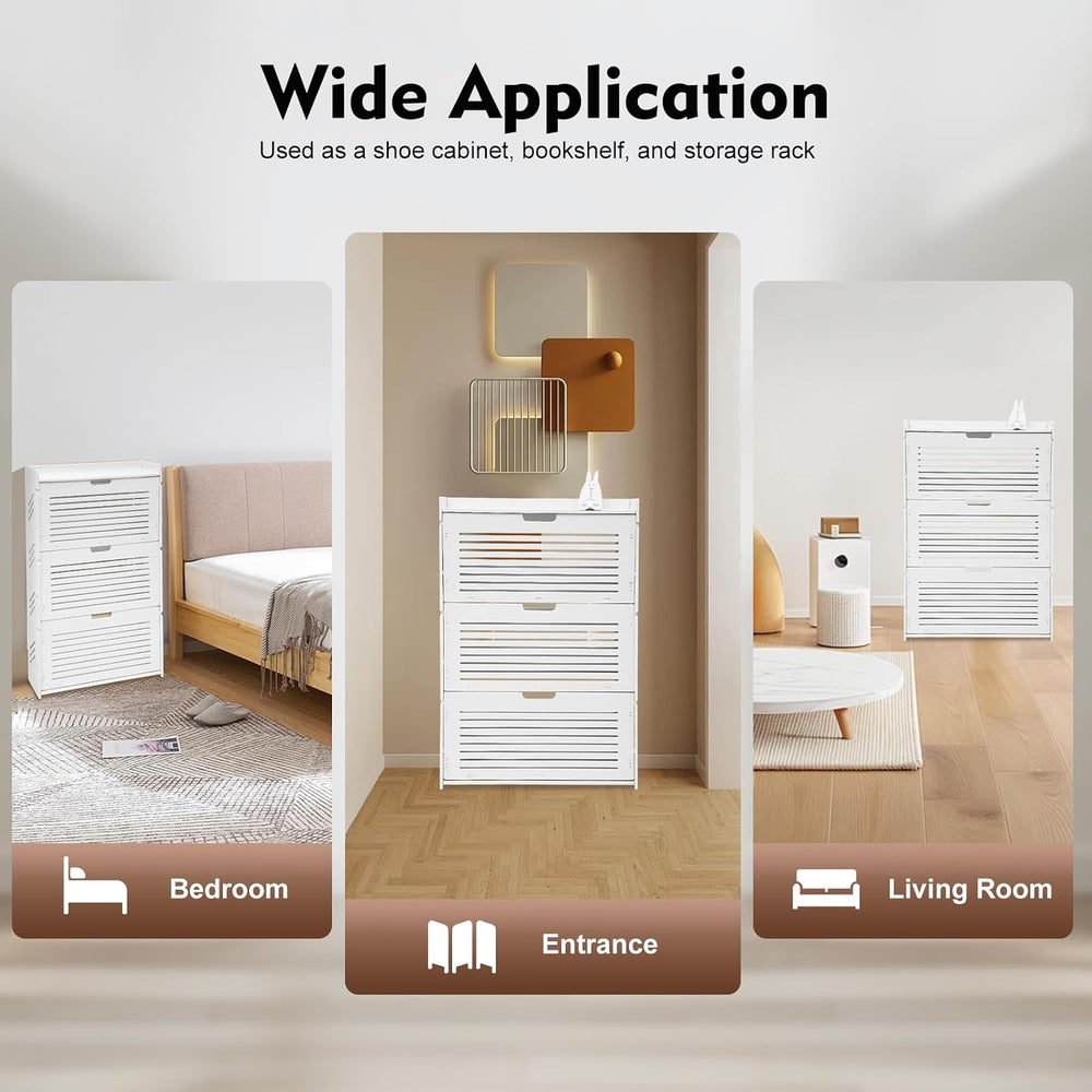 Shoe Storage Cabinet w/3 Flip Drawers, Slim Shoe Rack for Entryway
