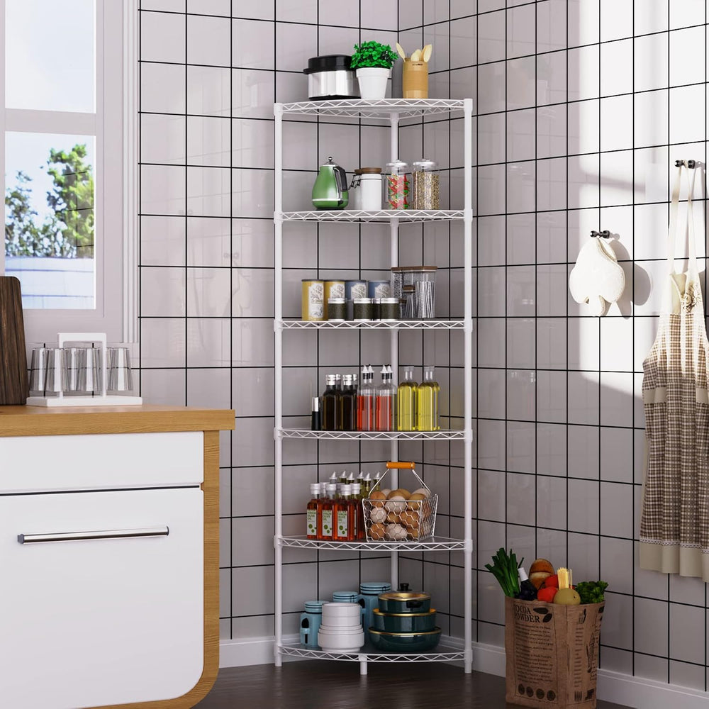 NSF 6-Tier Metal Corner Shelf Wire Shelving Unit - 420 lbs Capacity, Adjustab...