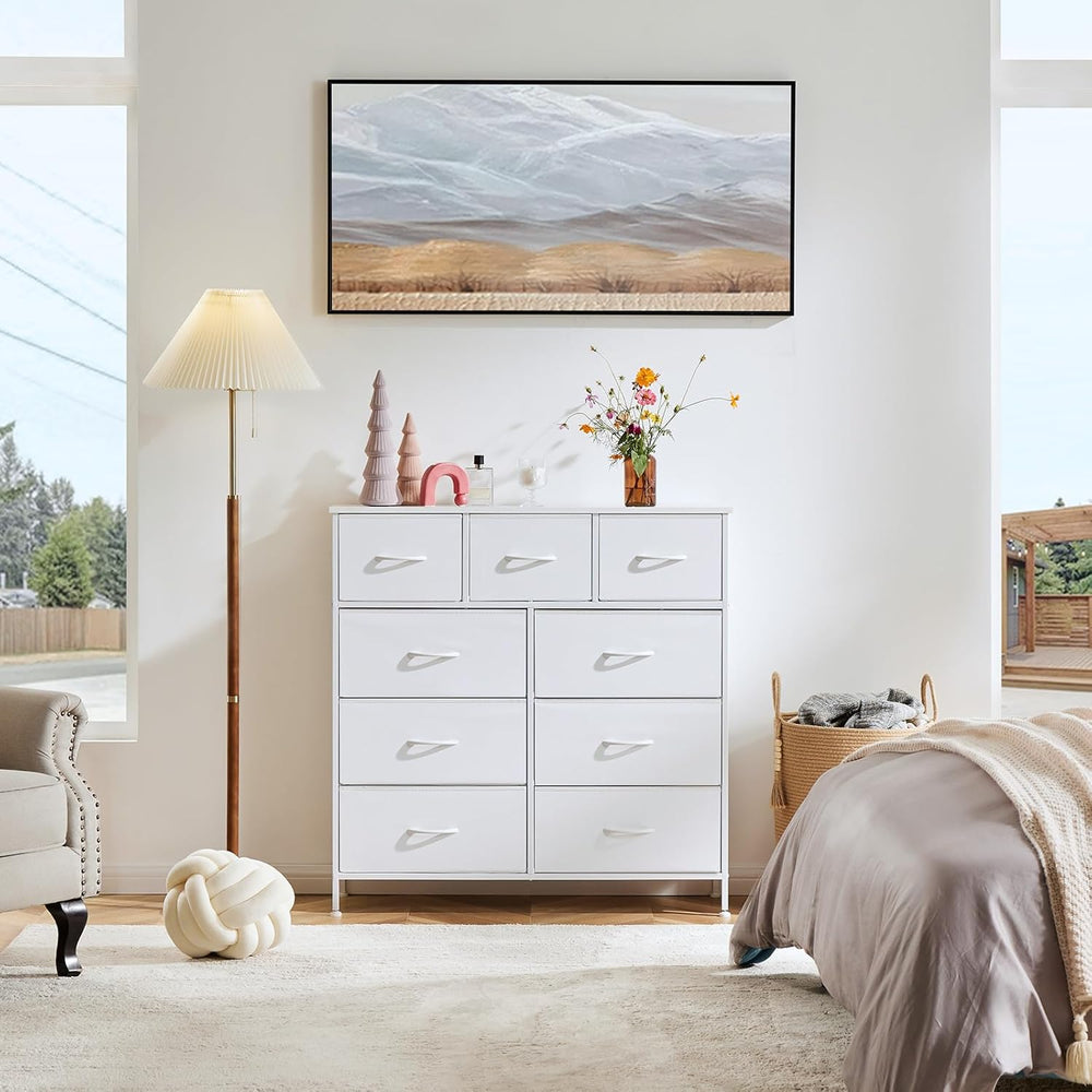 Dresser for Bedroom with 9 Drawers, Anti-Tip Fabric Storage Tower