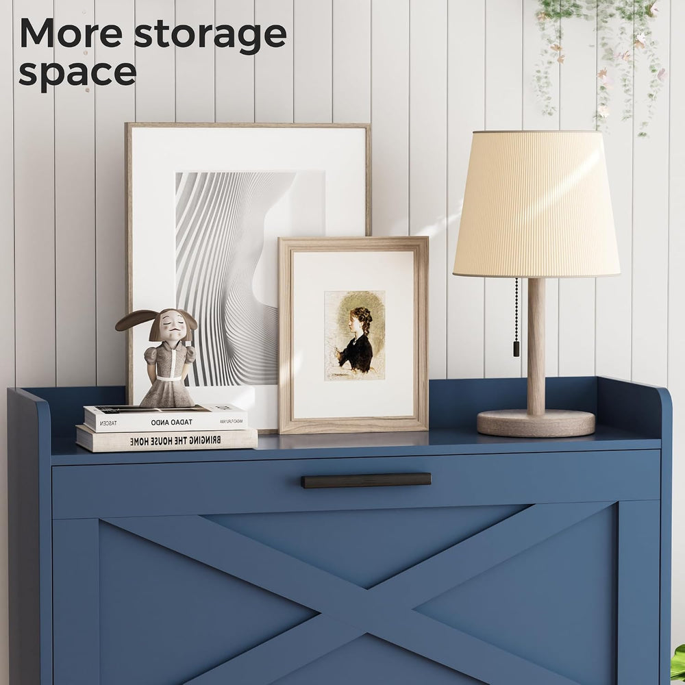 Homleke Farmhouse Shoe Storage Cabinet with Flip Drawers & Barn Door Design