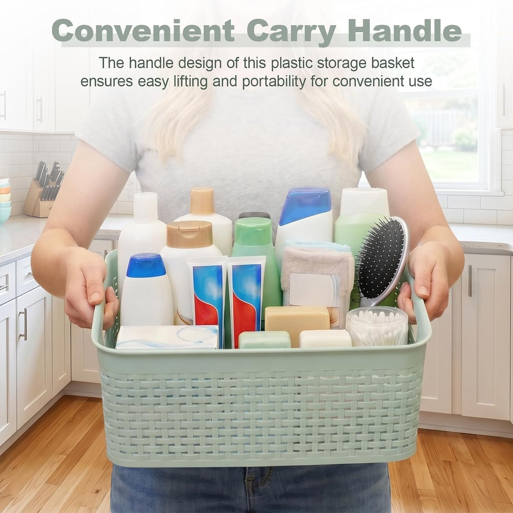 8 Pcs Plastic Storage Basket for Closet, Kitchen, Bathroom (Green,2L+2M+1S+3XS)
