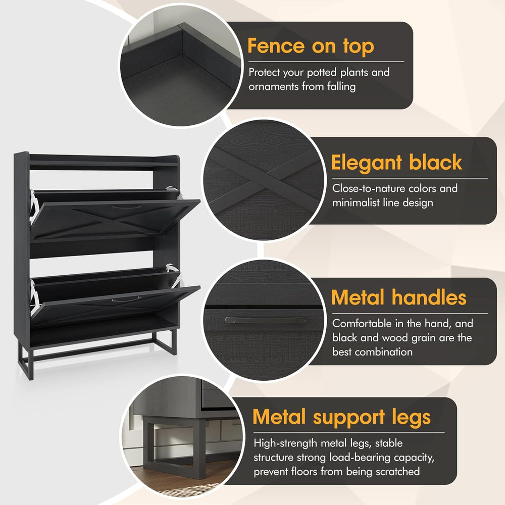 Maupvit Shoe Storage Cabinet with 2 Flip Drawers, Freestanding Organizer with...