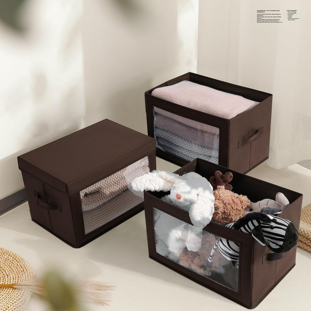 Homsorout Brown Fabric Storage Bins with Lids - 6 Pack Modern Lidded-Home Sto...