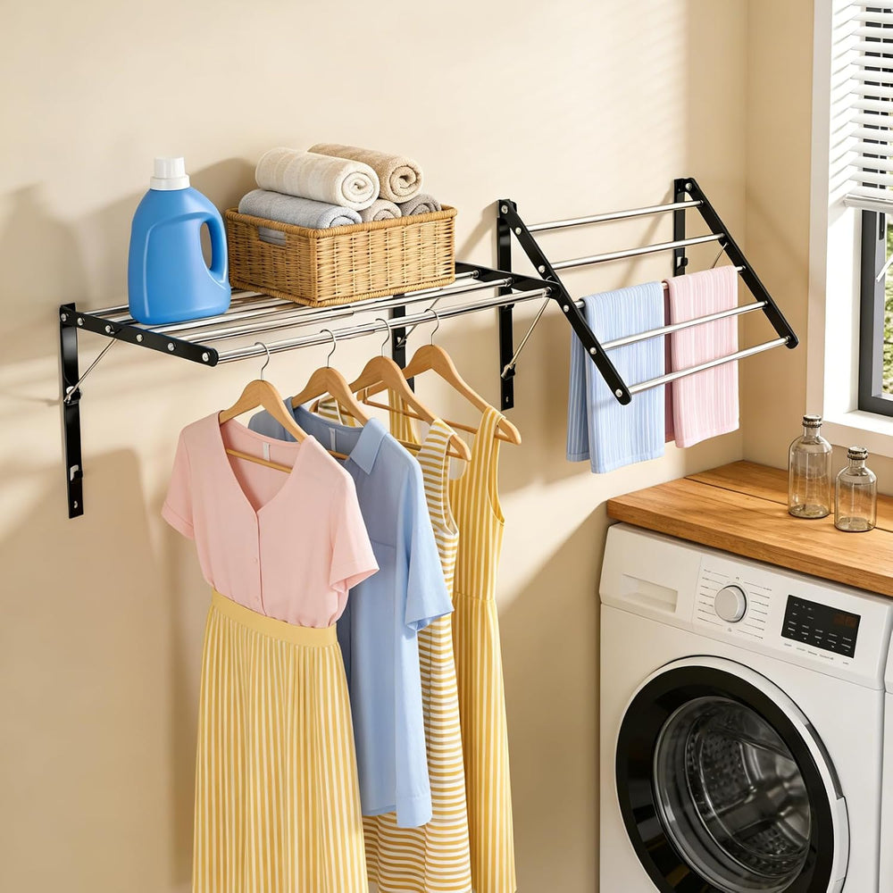 Wall Mounted Drying Rack, Foldable Laundry Rack, Adjustable Width, 60 lbs