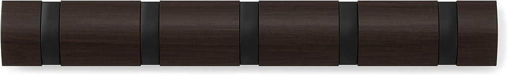 Umbra Flip Coat Rack, Wall Mounted 5-Hook Space Saving, Walnut/Black