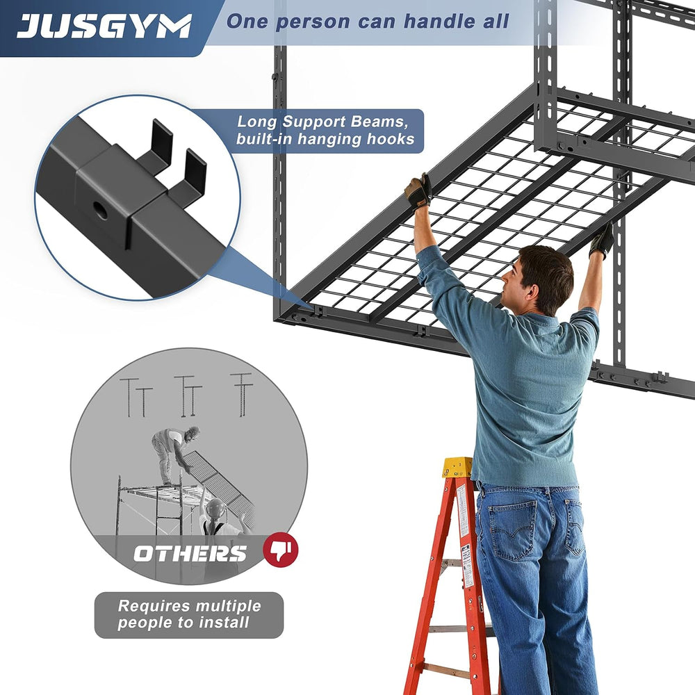 Jusgym 4X6FT Overhead Garage Storage Rack, 26"-40" Height Adjustabl...