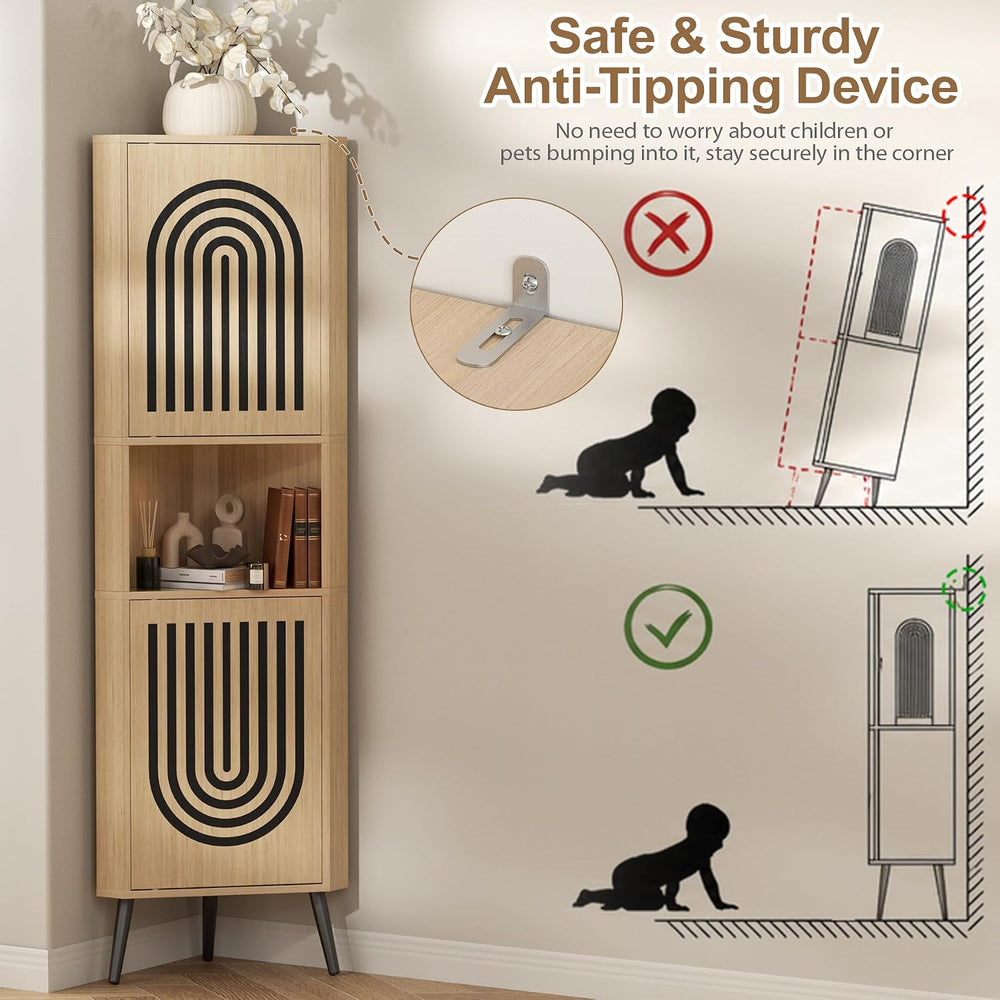 Tall Corner Cabinet, 65'' Corner Storage Cabinet with 2 Hollow Door