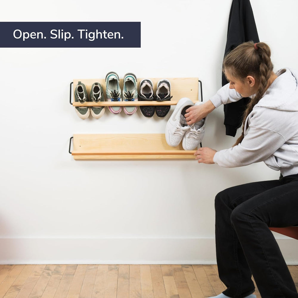 Wall Mounted Shoe Rack - A Wooden, Modern, Slim, and Small Shoe Storage Solut...