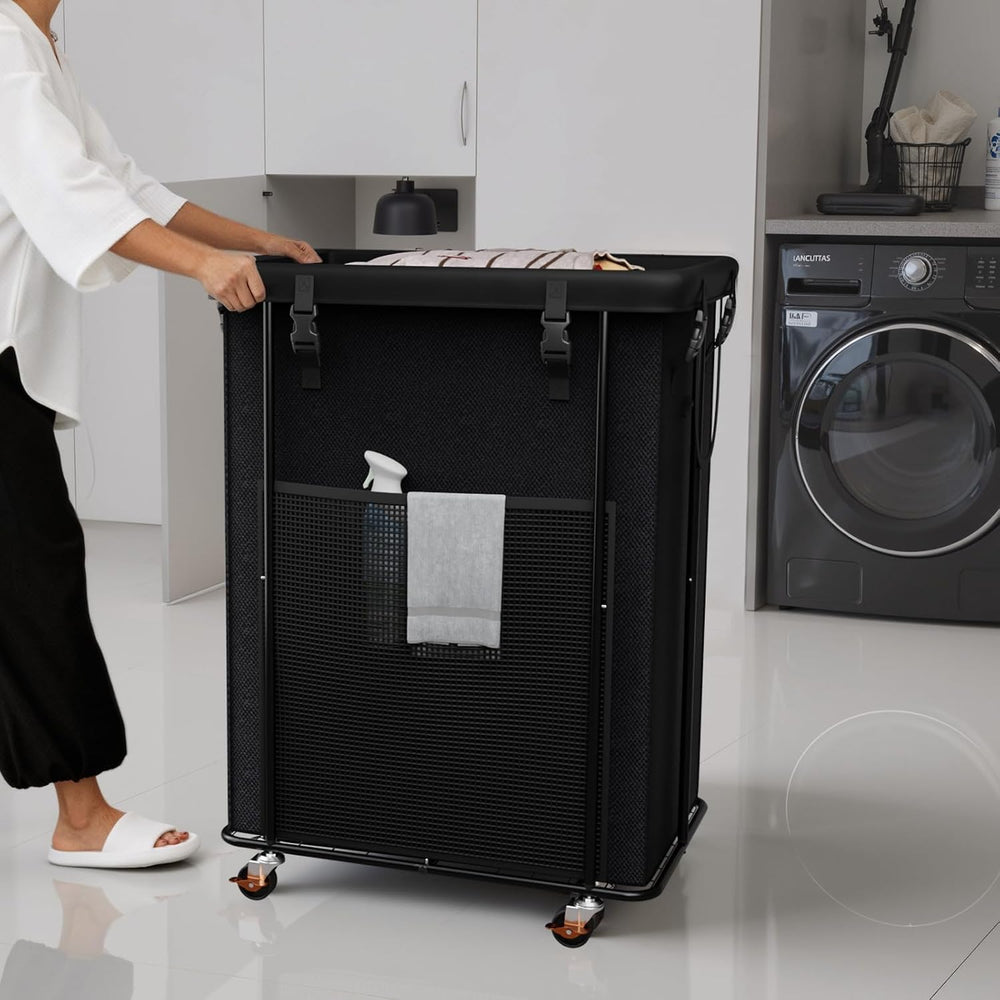 Laundry Hamper with Wheels and Lid, 200L Large Rolling Laundry Basket Black