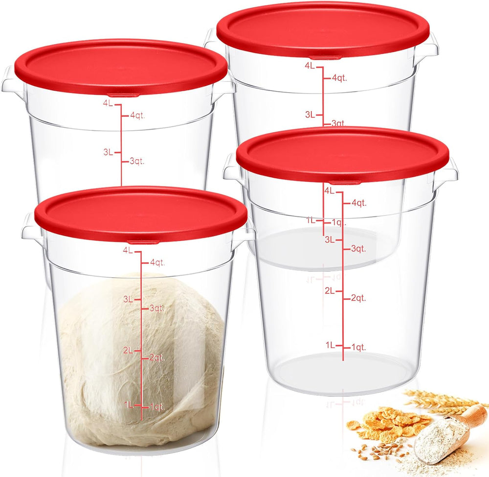 Suclain 4 Pcs 4 Qt Food Storage Container Bucket with Lids Clear Proofing Con...
