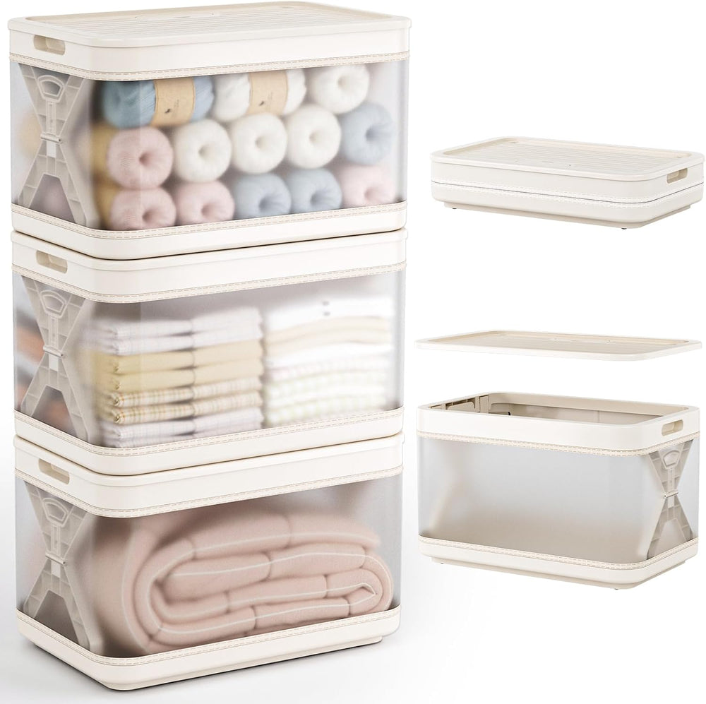 HAIXIN Collapsible Storage Bin with Lid 8.4 Gal, Clear Storage Totes 3 Pack