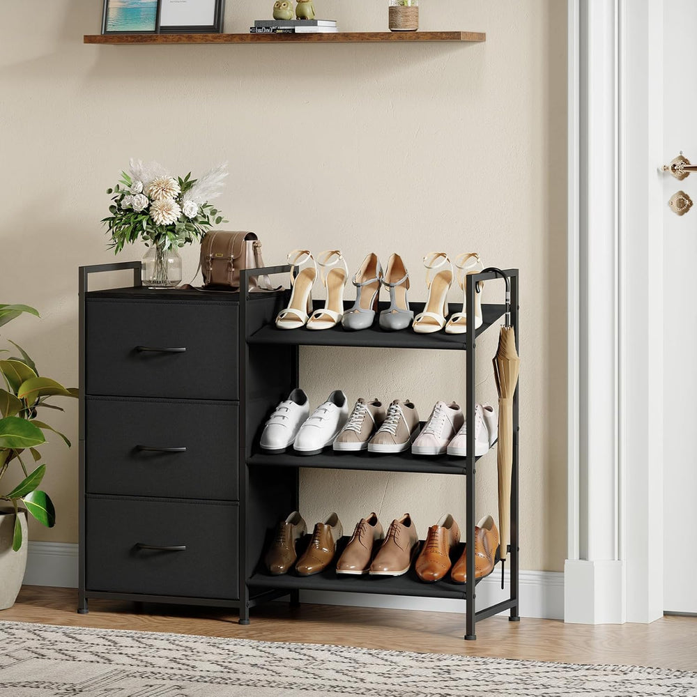 Somdot Shoe Rack, 3 Tier Shoe Organizer with 3 Drawers, Shoe Storage Shelf