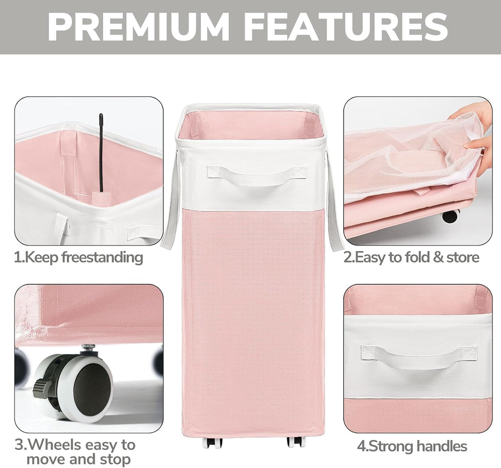 Goodpick 2-Pack Laundry Hamper with Wheels, Dorm Essentials for Girls,75L