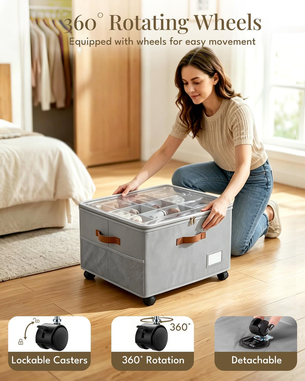 Shoe Organizer for Closet with Wheels - 2 Pack Shoe Storage Box Bin Cubes