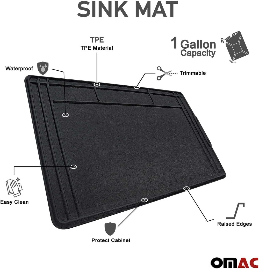 OMAC 2 Pcs Under Sink Mat for Kitchen & Bathroom 34" x 22" Adju...