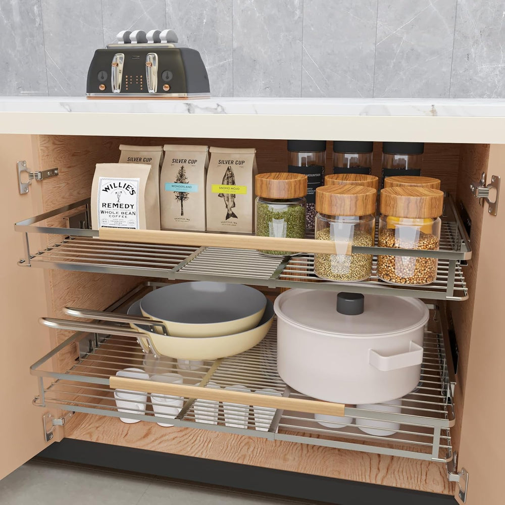 2Pack Expandable Pull Out Cabinet Organizer, 17.1"-28.1" W x 22.5&q...