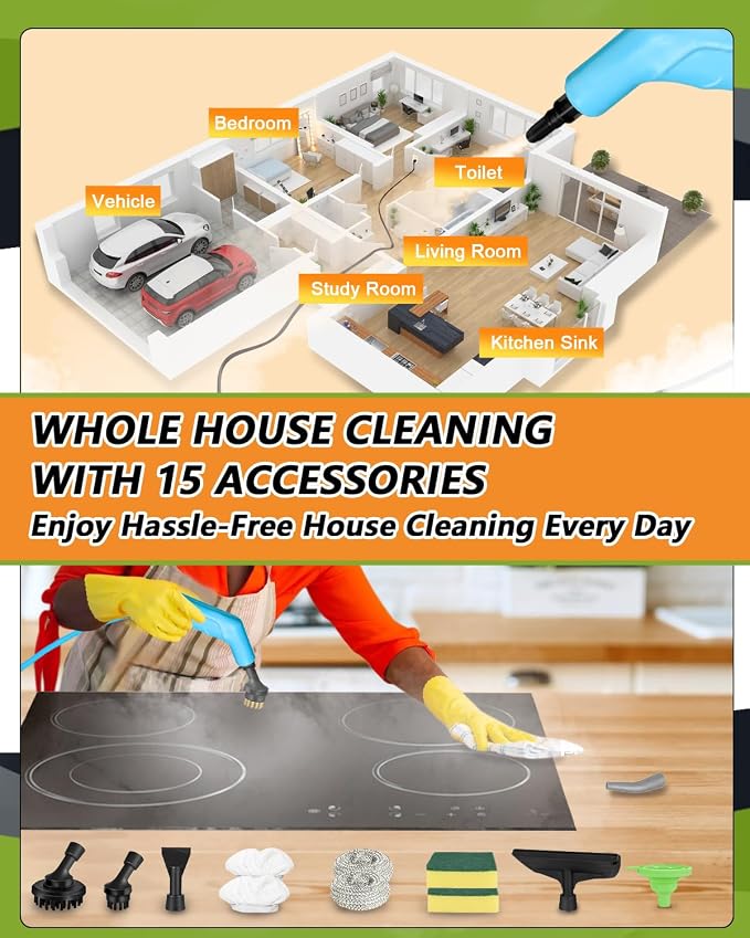Handheld Steam Cleaner for Home, 10s Heat-Up/2.1 Qt Tank/4.5BAR High Pressure - Image 8