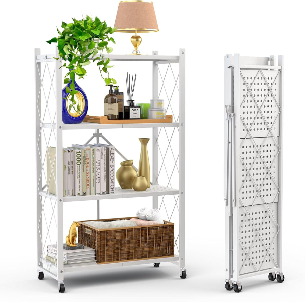 Our Modern Space 4-Tier Foldable Storage Shelf with Wheels | Metal Rack Colla...