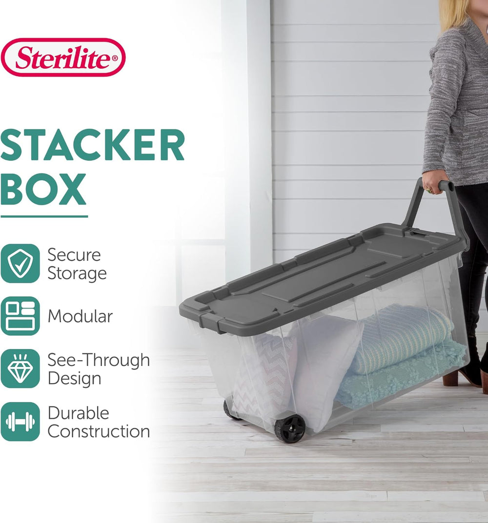 Sterilite 8-Pack Modular Stacker Box, Durable Clear Plastic Storage Bins with...