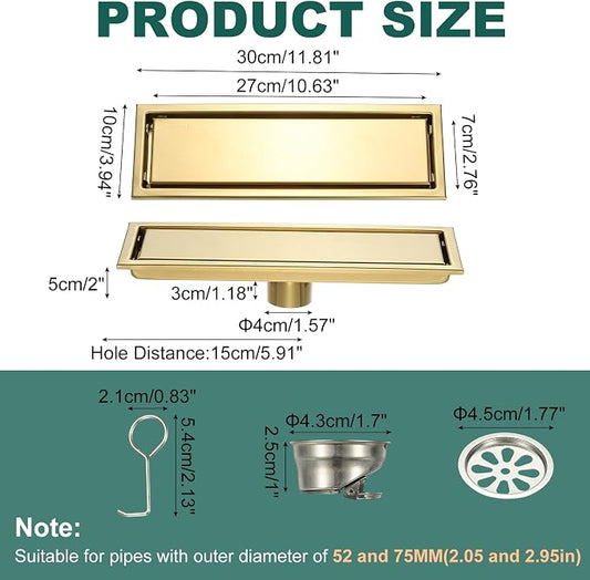 uxcell Rectangular Shower Drain, Brushed 304 Stainless Steel Odor-Proof Floor - Image 2