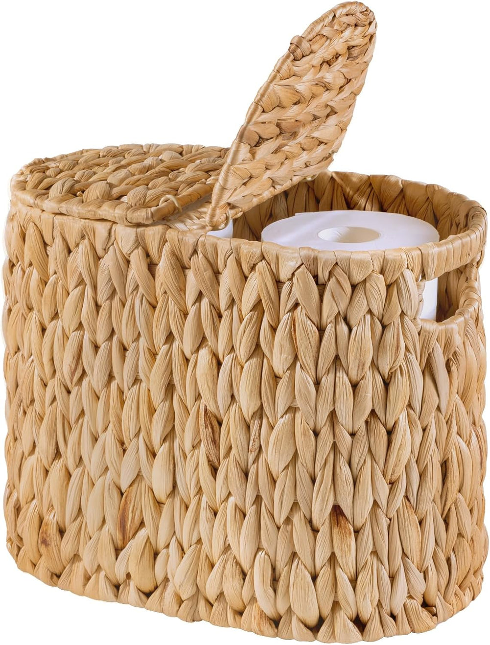 Toilet Paper Basket with Lid, Water Hyacinth Wicker Toilet Paper Storage Hold...