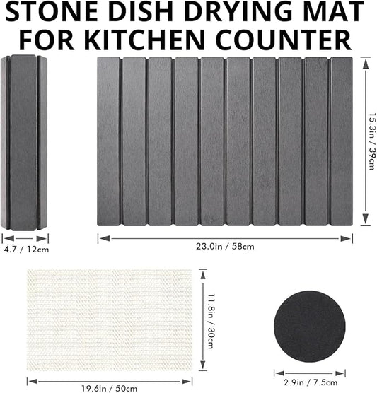 Large Stone Dish Drying Mats for Kitchen Counter, Foldable Quick Drying Mats - Image 2