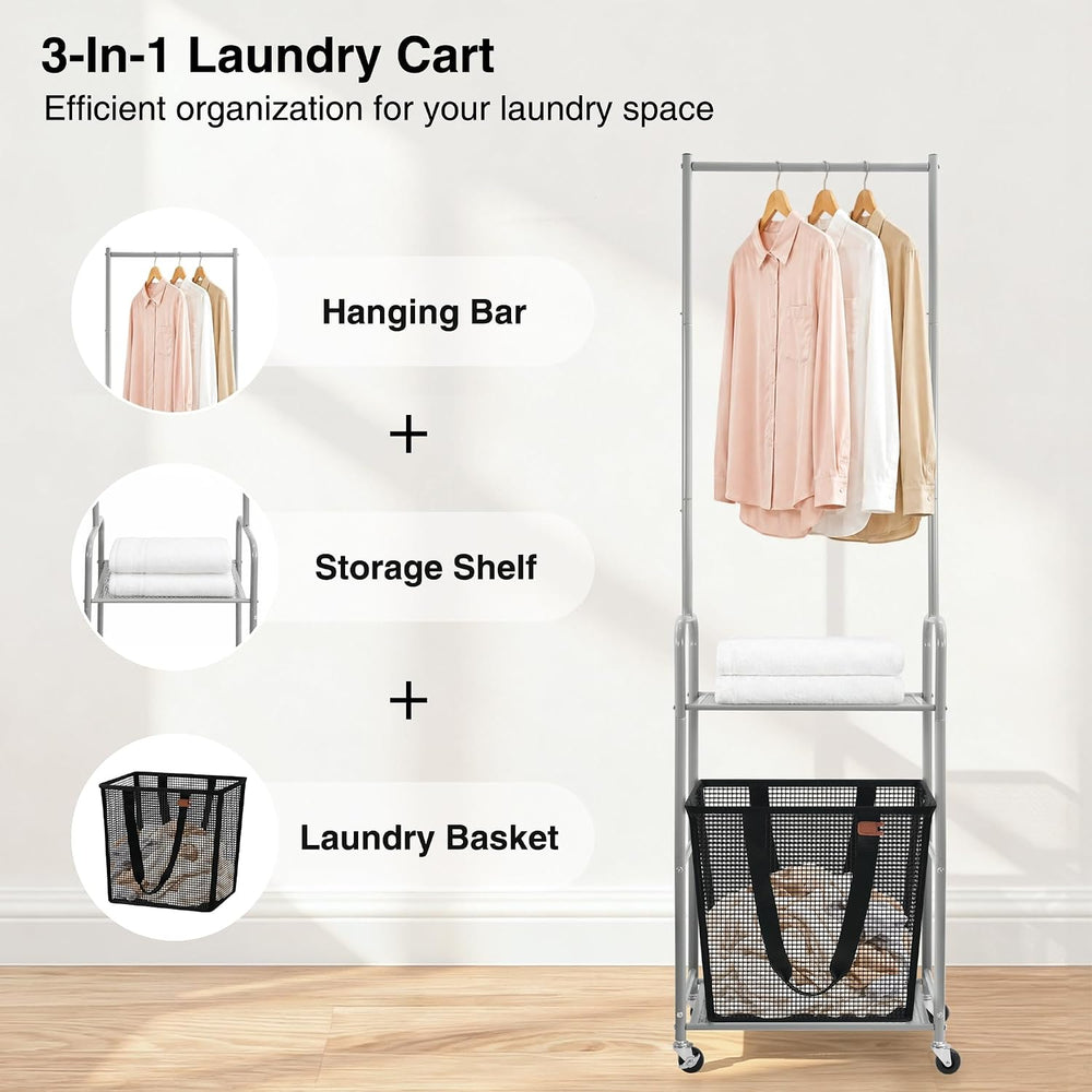 STO STO 3-in-1 Laundry Cart with Hanging Rack, Slim Space-Saving Rolling Laun...