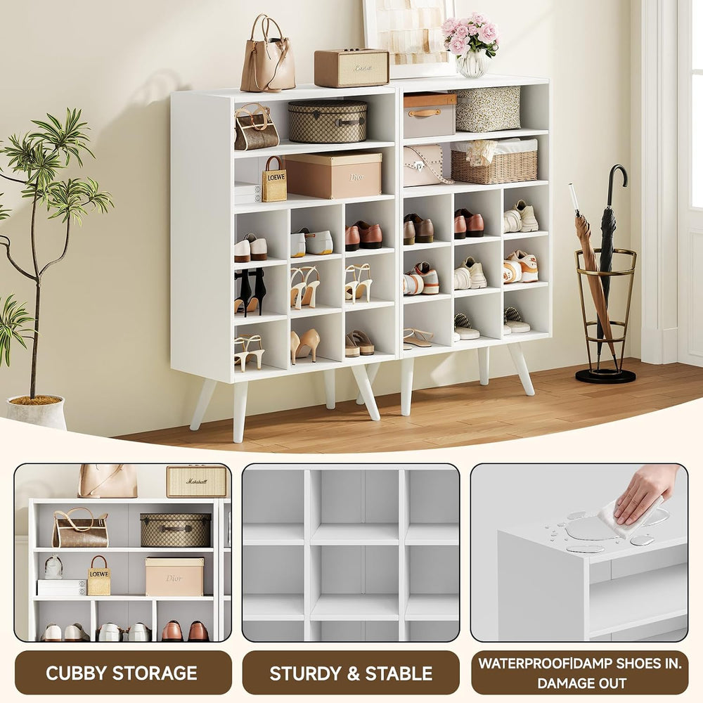 5 Tiers Shoe Cubby with Legs, Stackable Wood Shoe Rack Organizer with 9-Cube ...