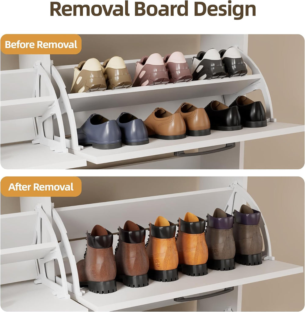 Shoe Storage Cabinet with 4 Flip Drawers, Freestanding Hidden Shoe Cabinet wi...