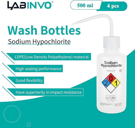 4pcs of Sodium Hypochloride Wash Bottles, Narrow Mouth, Self-Venting Safety - Image 2