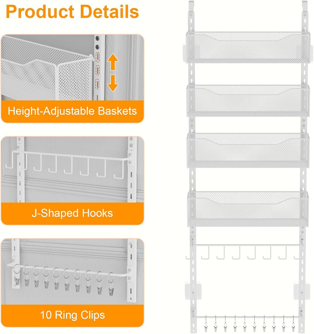 Over the Door Organizer, 2 in 1 Metal Hanging Closet Organizer & Hat Rack...