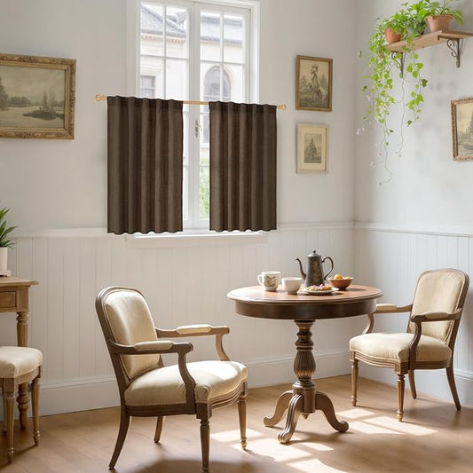 YoungsTex Brown Linen Kitchen Curtains 40 Inches Long - Image 2