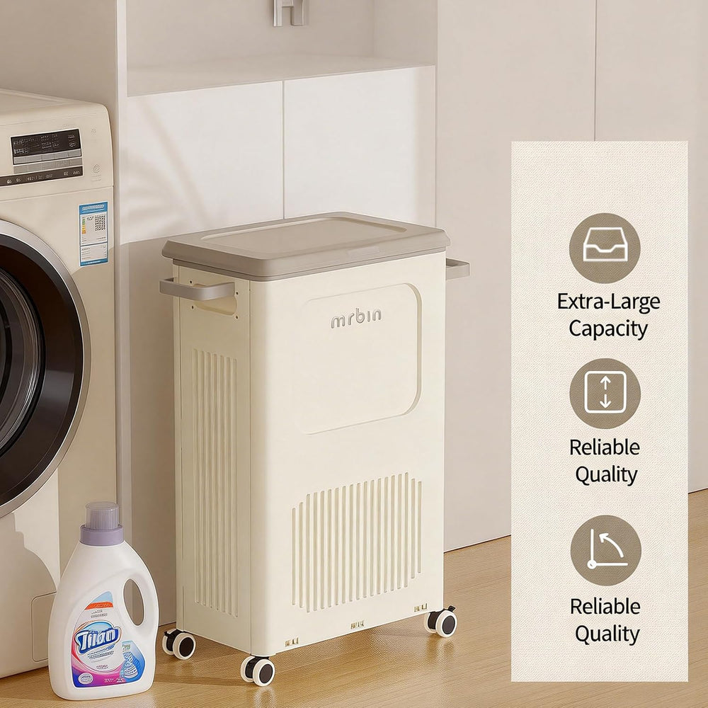 MRBIN Laundry Basket with Wheels, 50L/13Gal Rolling Plastic Laundry Basket Ha...
