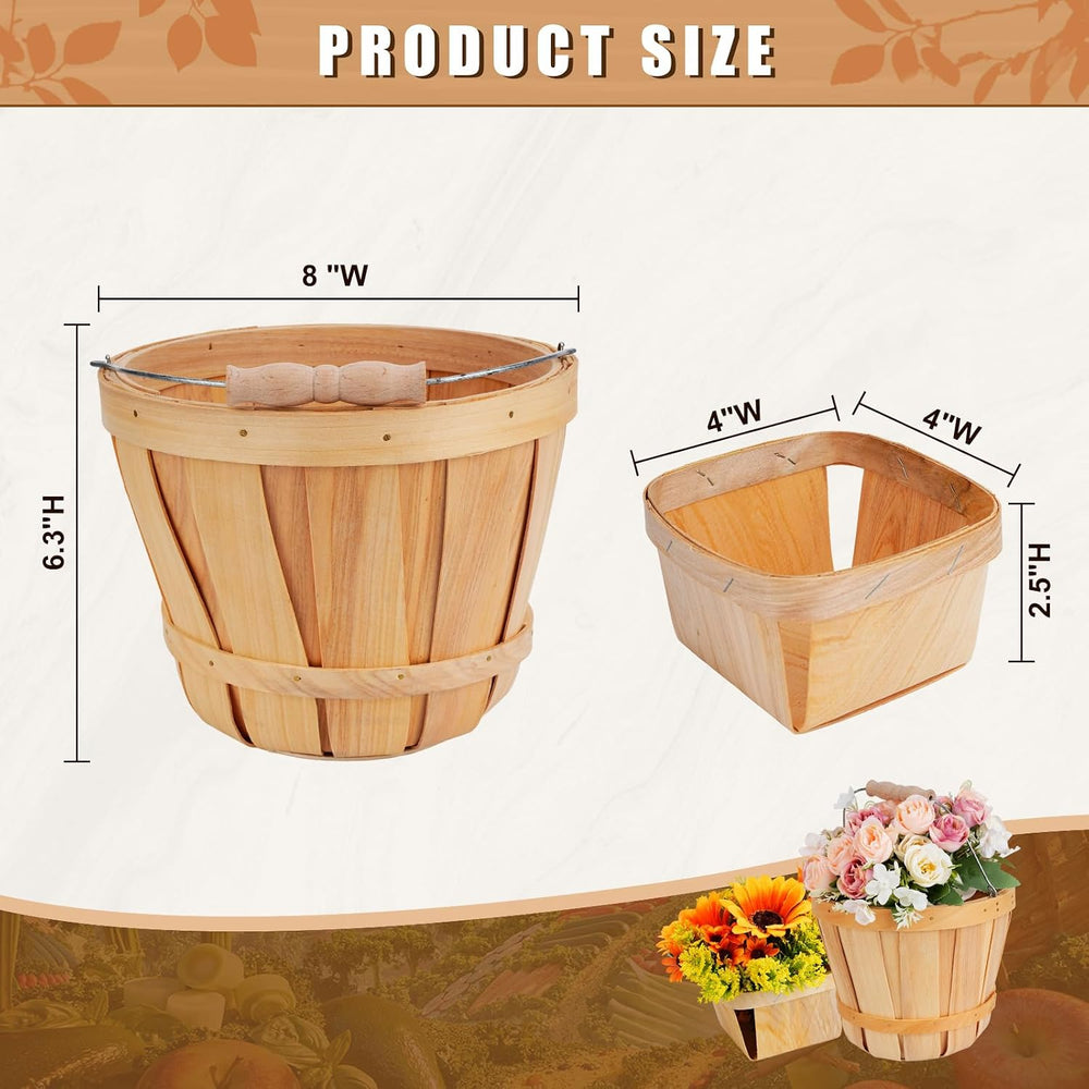 Leinuosen 9 Pcs Wooden Basket Set, 3 Bushel Buckets 6 Harvest Baskets