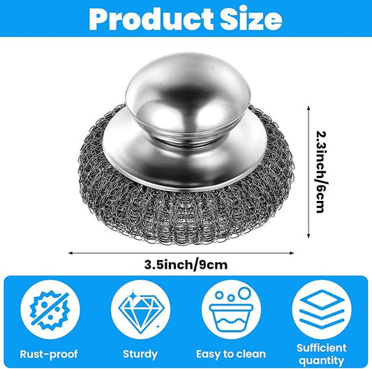 4 Pcs Steel Wool Scrubber with Handle Heavy Duty Metal Pot Scrubber Brush 16 - Image 2