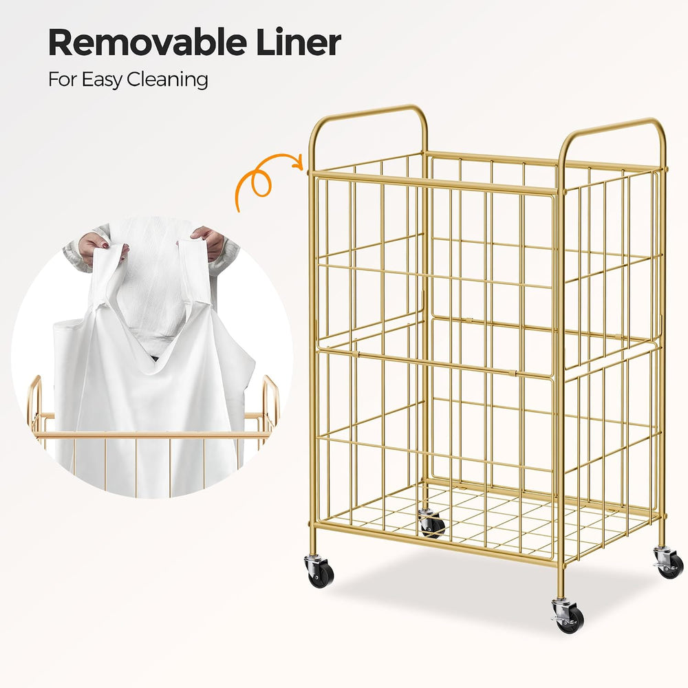 90L Laundry Hamper with Wheels, Laundry Basket with Handle and Liner Bag